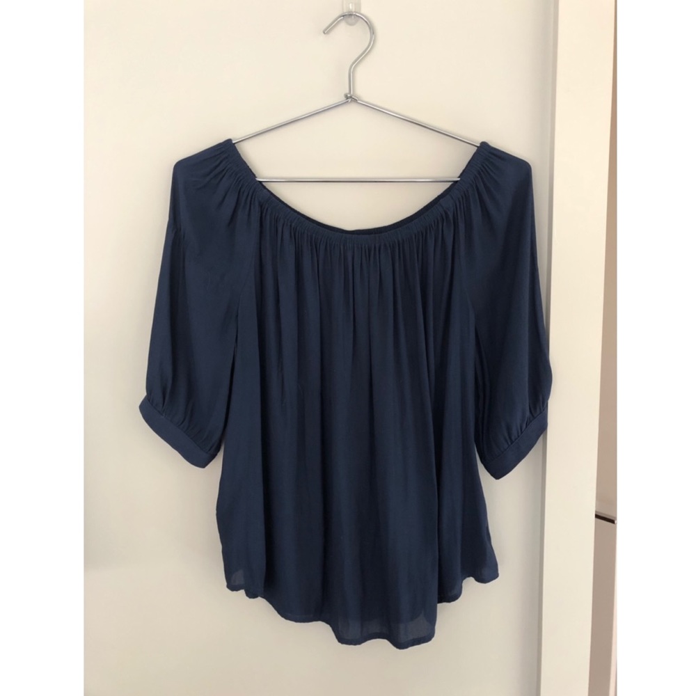 Off the shoulder blue shirt from Gap.